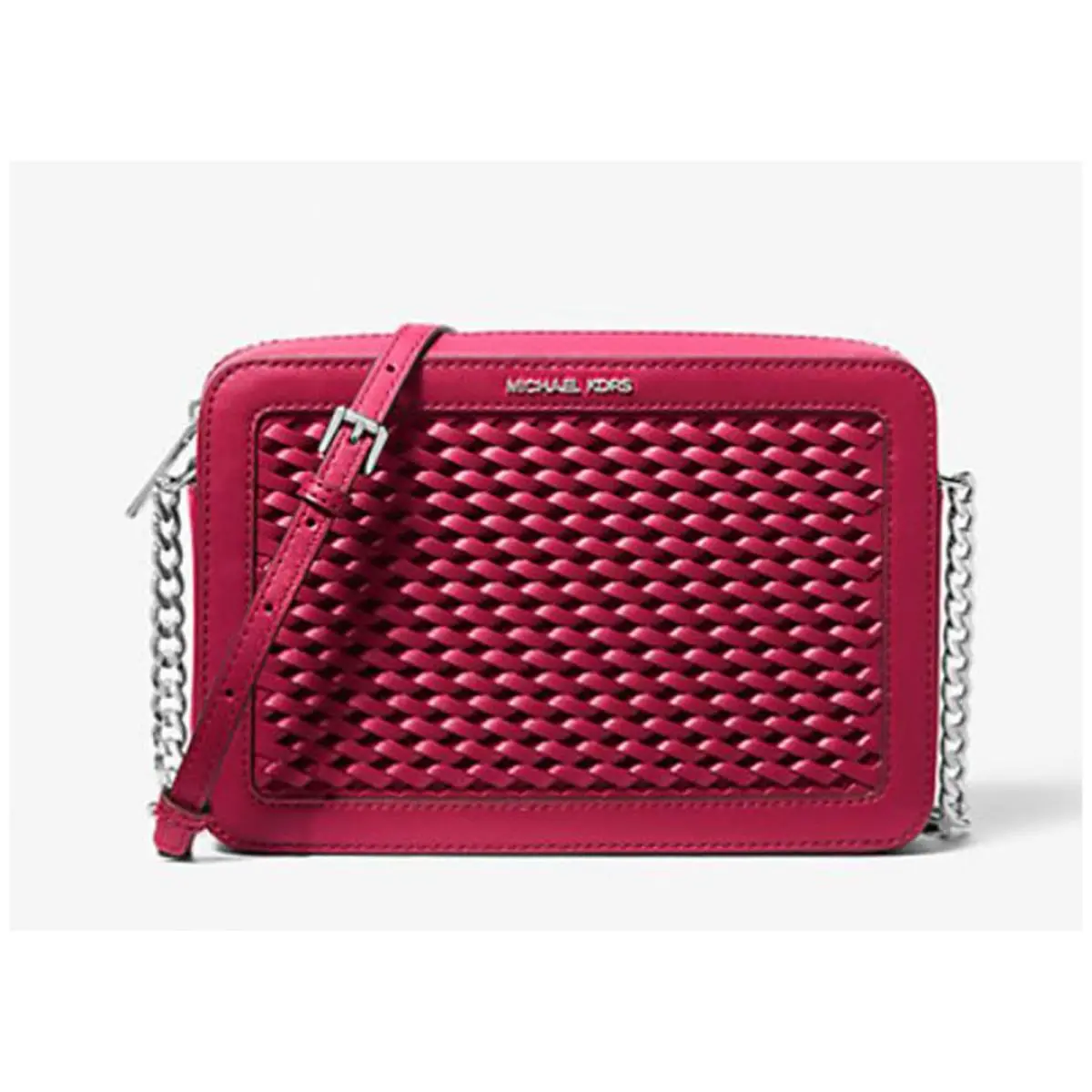 Michael Kors Jet Set Large Woven Crossbody Bag DK Raspberry 35T5STTC3Y-984