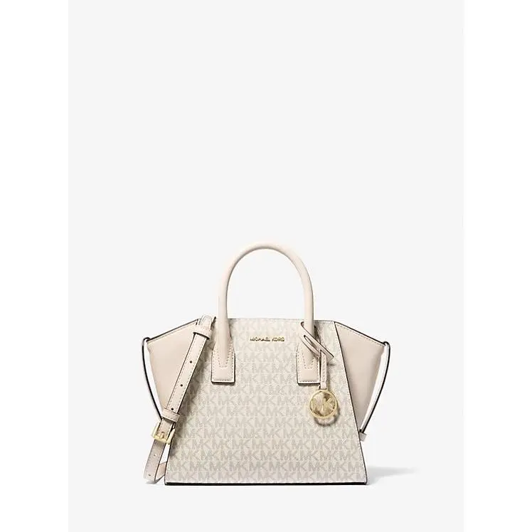 Michael Kors Avril Small Logo Top-zip Satchel Crossbody Bag Purse Light Cream