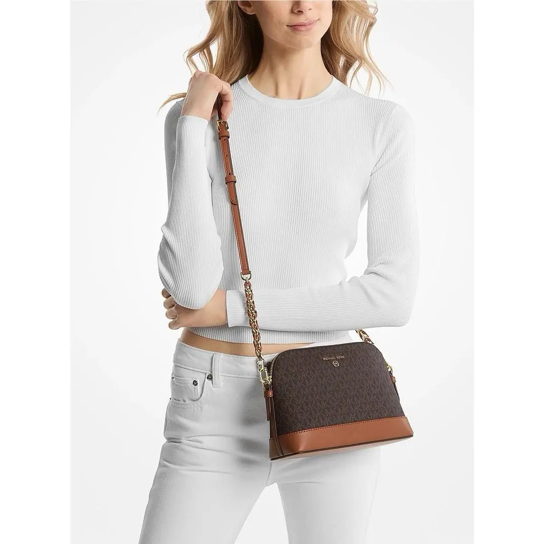 Michael Kors Jet Set Charm Large Dome Crossbody Brown/acorn Gold Hardware