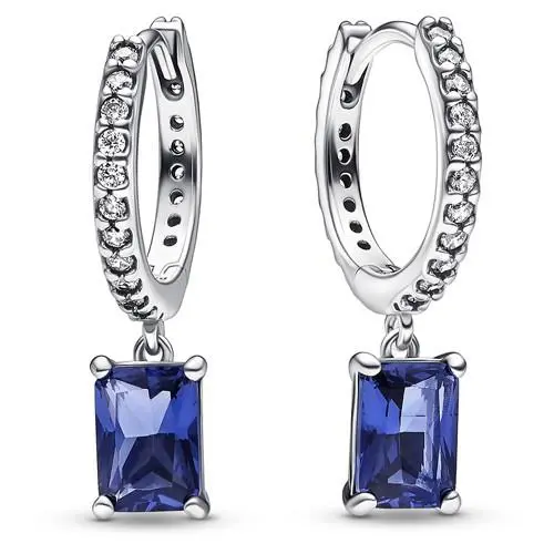 Blue Rectangular Sparkling Hoop Earrings by Pandora