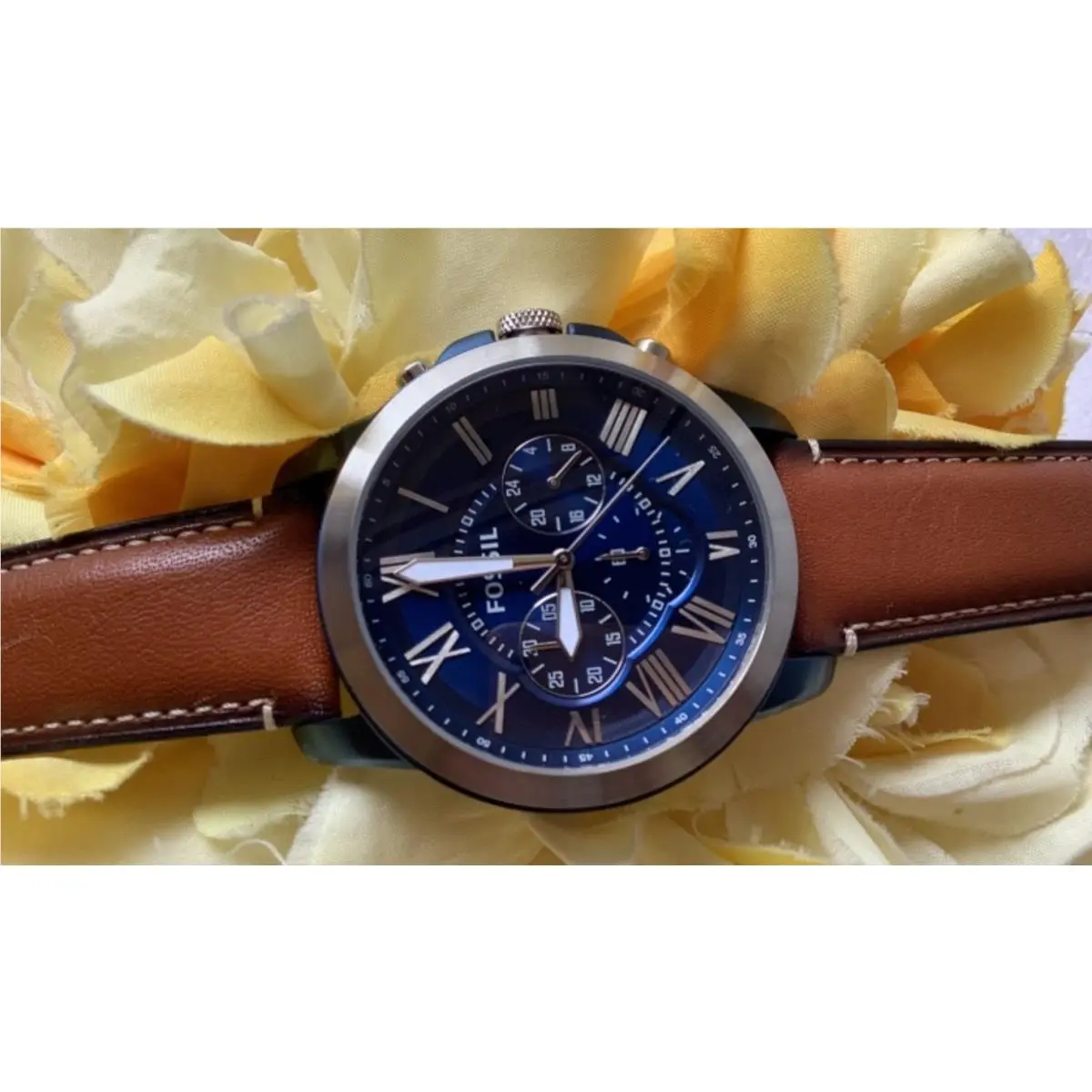 Fossil Men’s Grant Chronograph Light Brown Leather Strap 44 mm