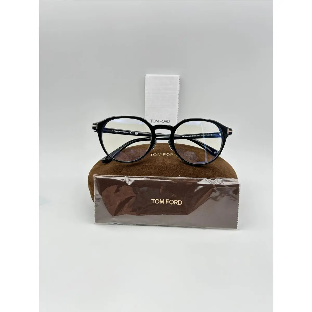 Tom Ford Eyeglasses TF 5924 D B 001 Eco Black Gold 51 22 145 Blue Light Round