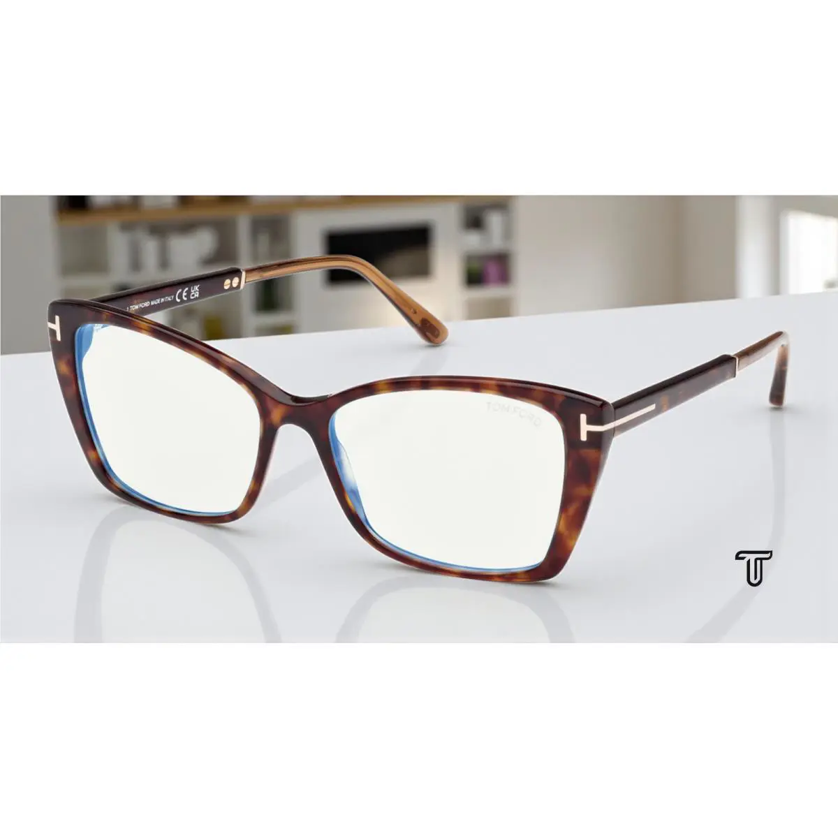 Tom Ford FT5893 B 052 Dark Havana Blue Block Lens 55 mm Women`s Eyeglasses