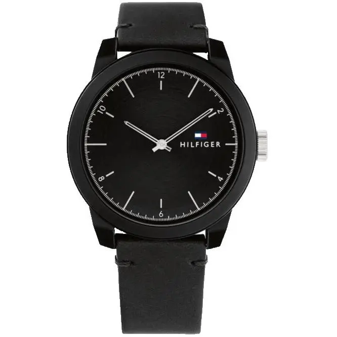 Tommy Hilfiger TR90 1710542 Black Dial Black Leather Strap 42MM Mens Watch