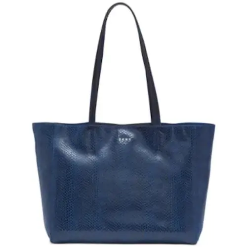 Dkny Blue Sally Leather East-west Tote Bag X3102 - Exterior: Blue
