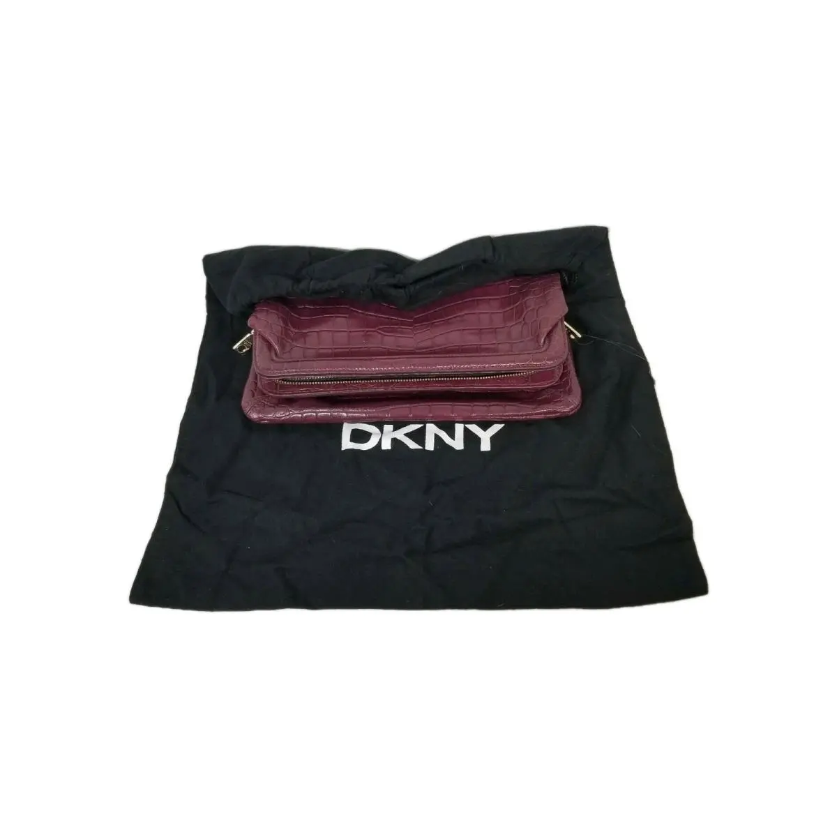 Dkny Purple Croc Embossed Fold Over Clutch Purse Handbag