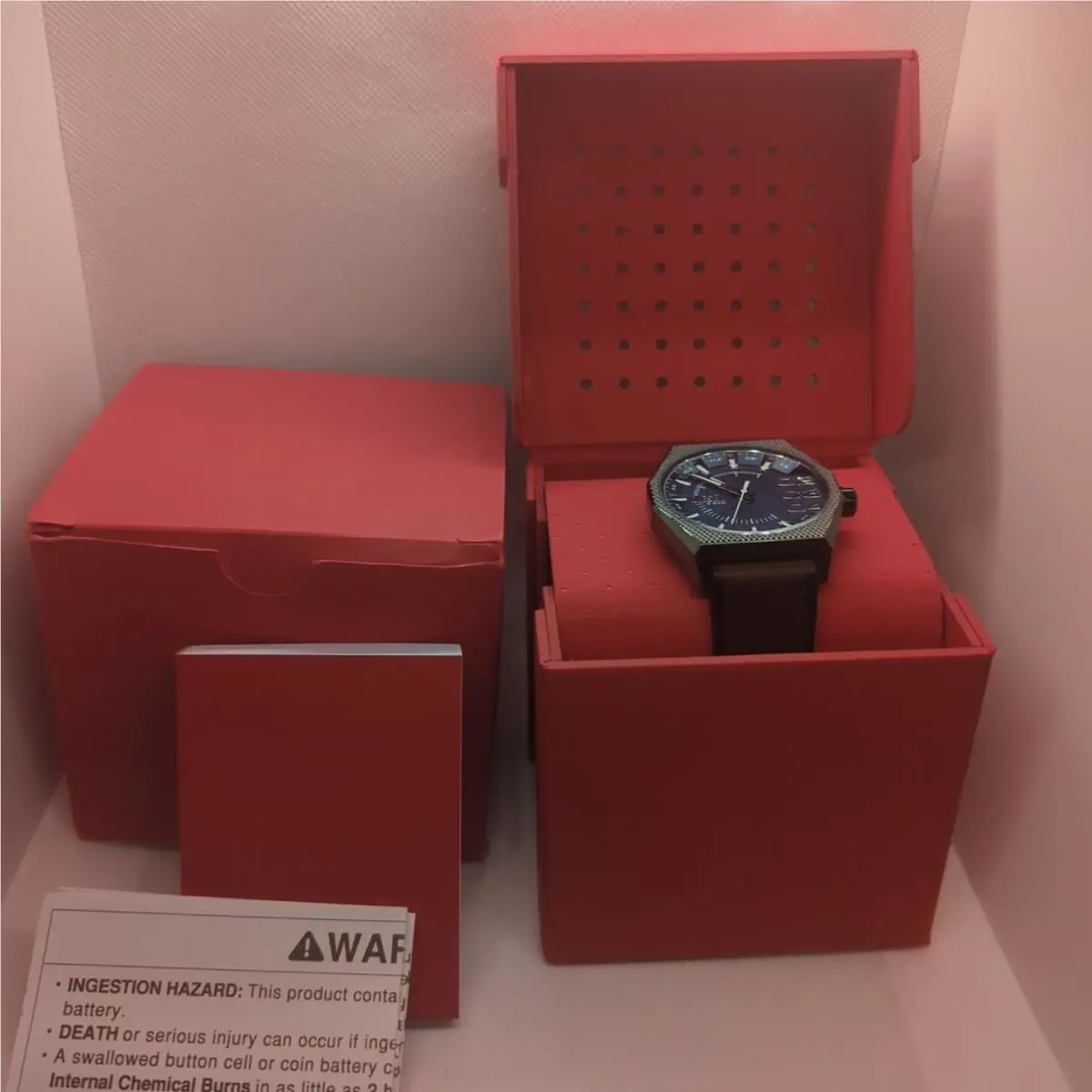 Diesel Scraper Men`s Watch DZ2189 44mm Gunmetal Blue Dial Brown Leather