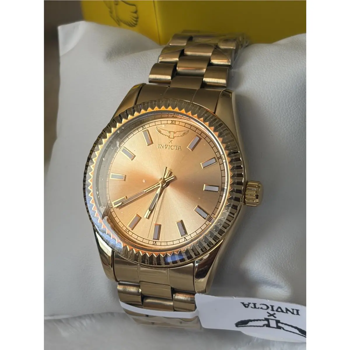 Invicta Specialty Watch Men 41mm Gold Dial Gold Tone Round Fluted Bezel 69004