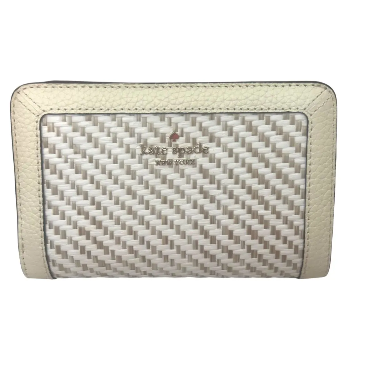 Lena Two Tone Straw Wallet-medium Bifold- Beige white-8 Card Slots-id by Kate Spade