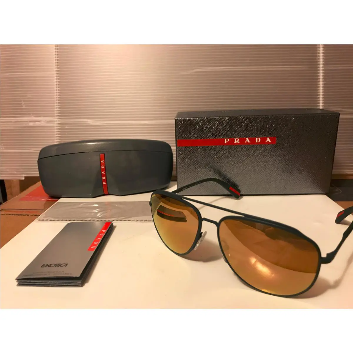 Prada Sport Linea Rossa PS55RS UFI5N2 Greenrubber Brown Gld Mirror Polarized