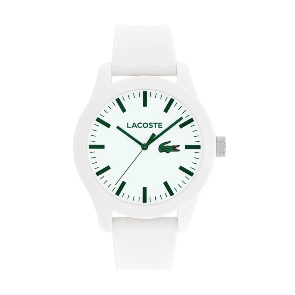 Lacoste Premium 12.12 2011437 White Dial White Silicone Strap 43MM Mens Watch