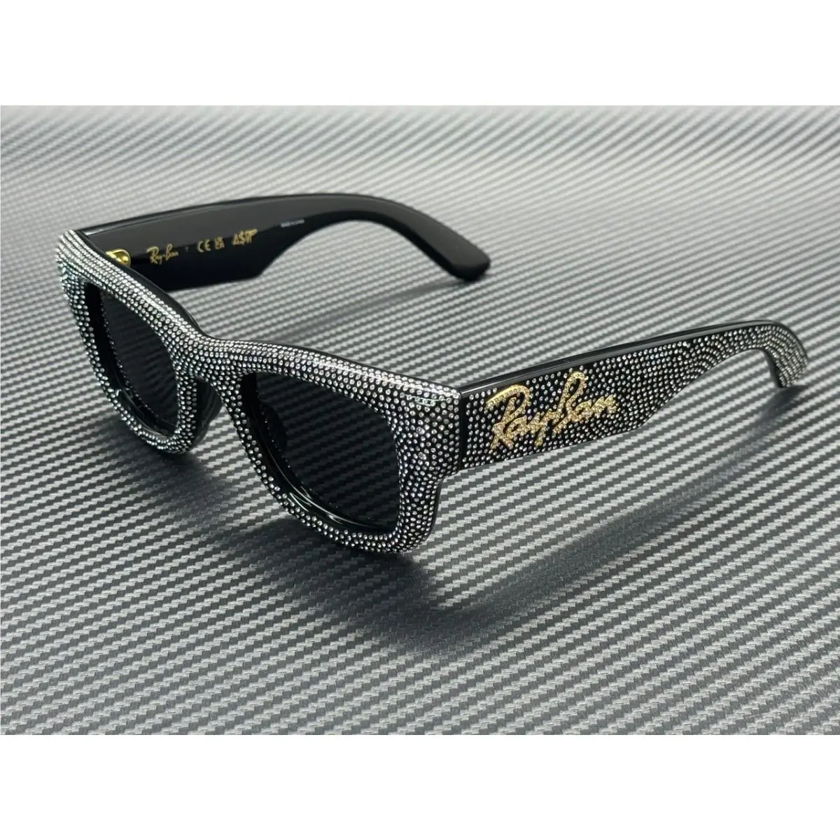 Ray Ban RB4940BP 686587 Black Strass Grey Wayfarer Puffer Unisex 47 mm Sunglasse