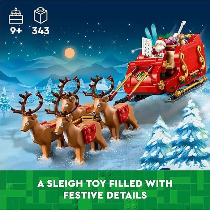 Lego Santa`s Sleigh Christmas Toy Set with Reindeer Santa Figurine 40499