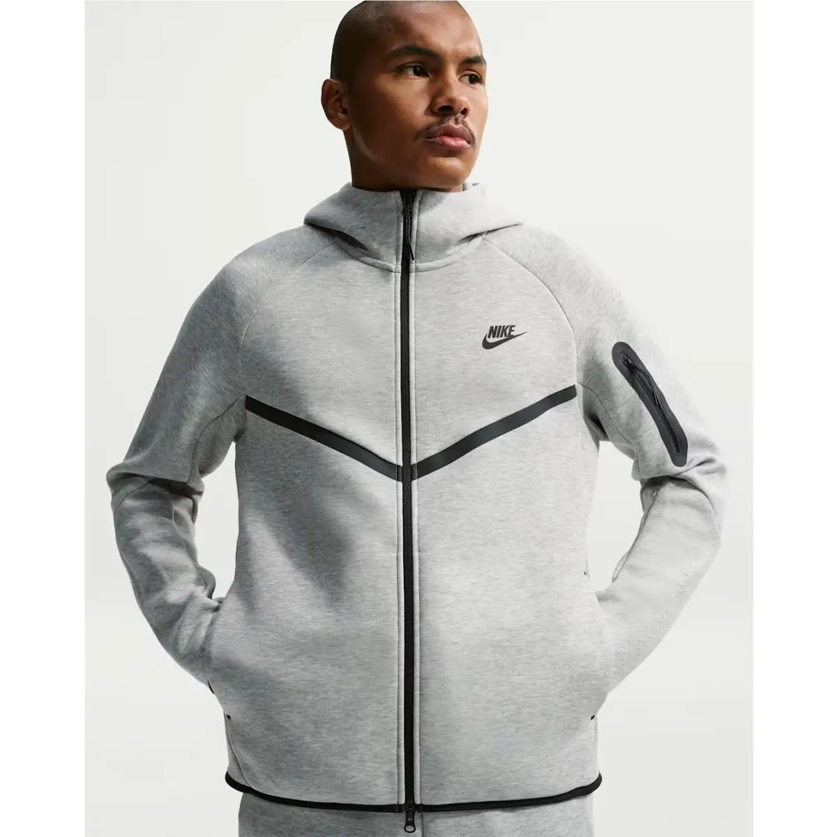 Nike Tech Men`s Fleece Windrunner Full-zip Jacket Hoodie - Heather Grey - Large