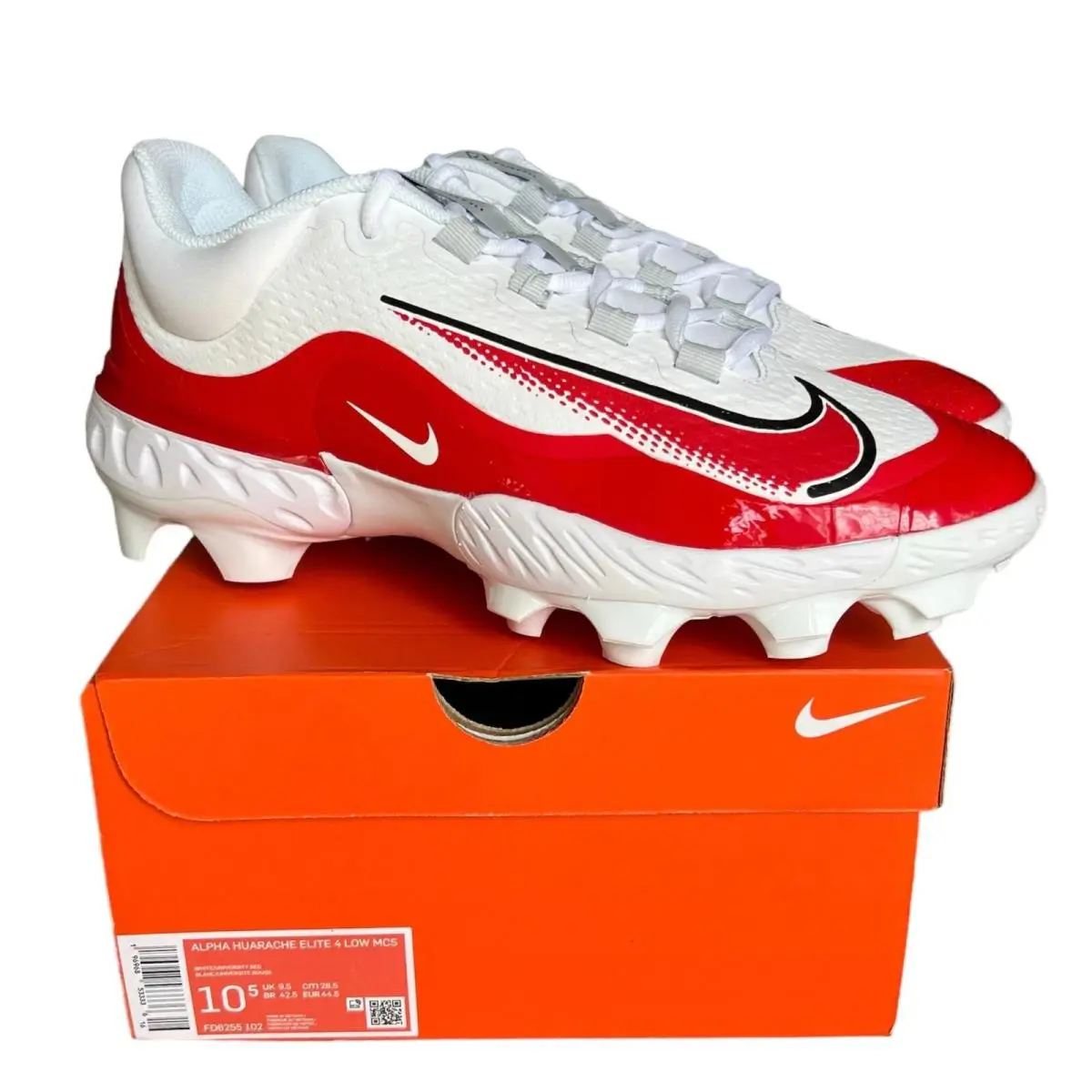 Nike Alpha Huarache Elite 4 Low Mcs Baseball Cleats Mens 11.5 White Red FD6255 - Red