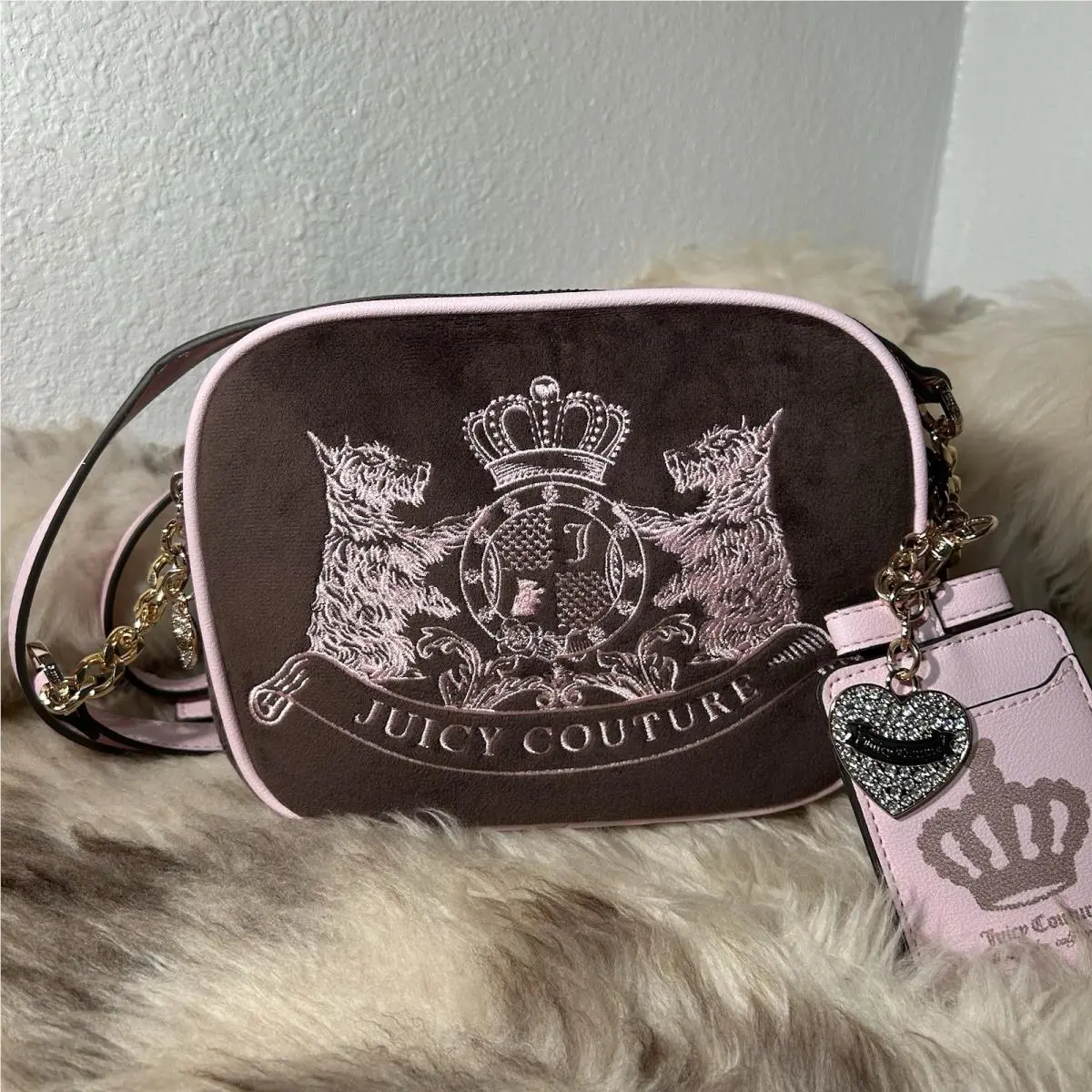 Juicy Couture Classic Scottie Dogs Camera Crossbody - Chocolate Pink