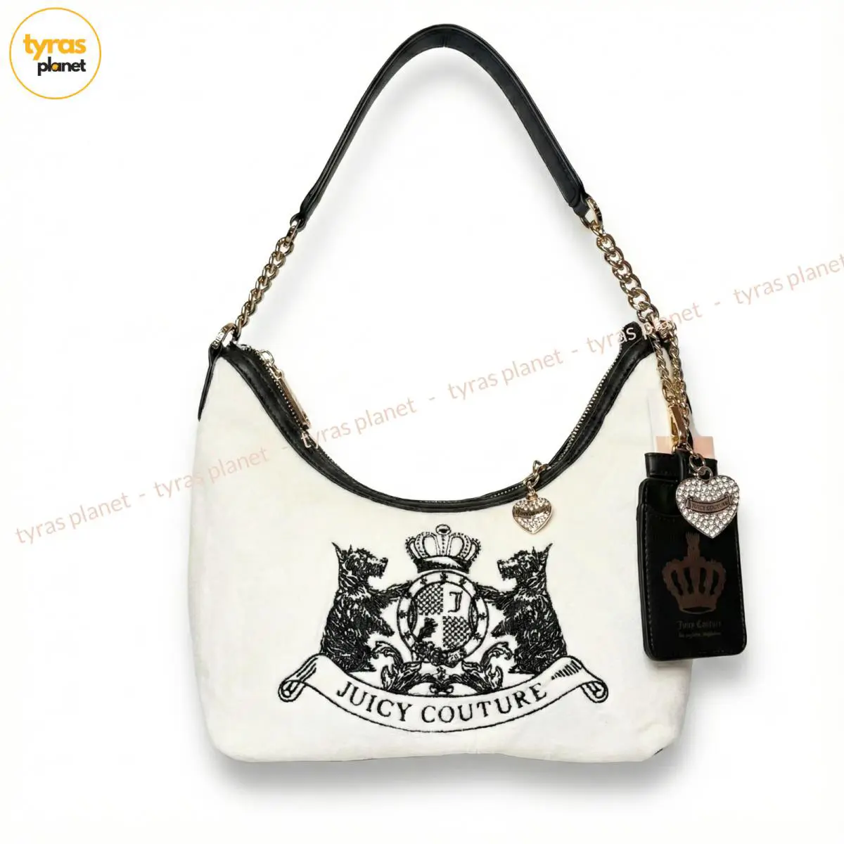 Juicy Couture Classic Scottie Dogs Hobo Shoulder Bag Purse Crystal Cream