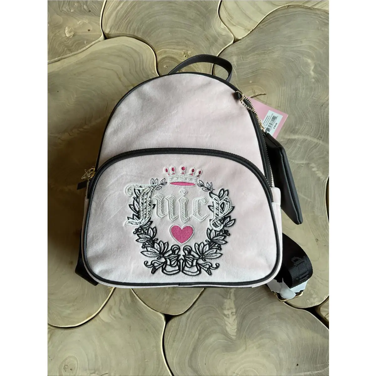 Juicy Couture Velour Pink Mini Backpack Heritage Chocolate Brown Piping Coin Bag