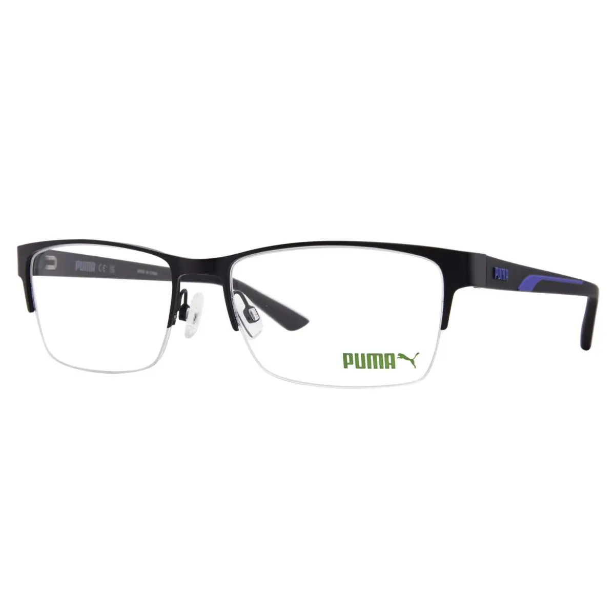 Puma PU0472O 007 Eyeglasses Men`s Black Semi Rim Rectangle Shape 60mm