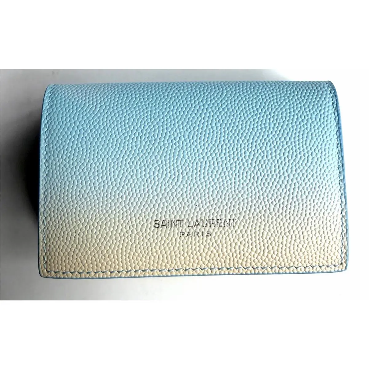 Saint Laurent Paris Origami Tiny Tri-fold Wallet Light Blue Degrade Leather