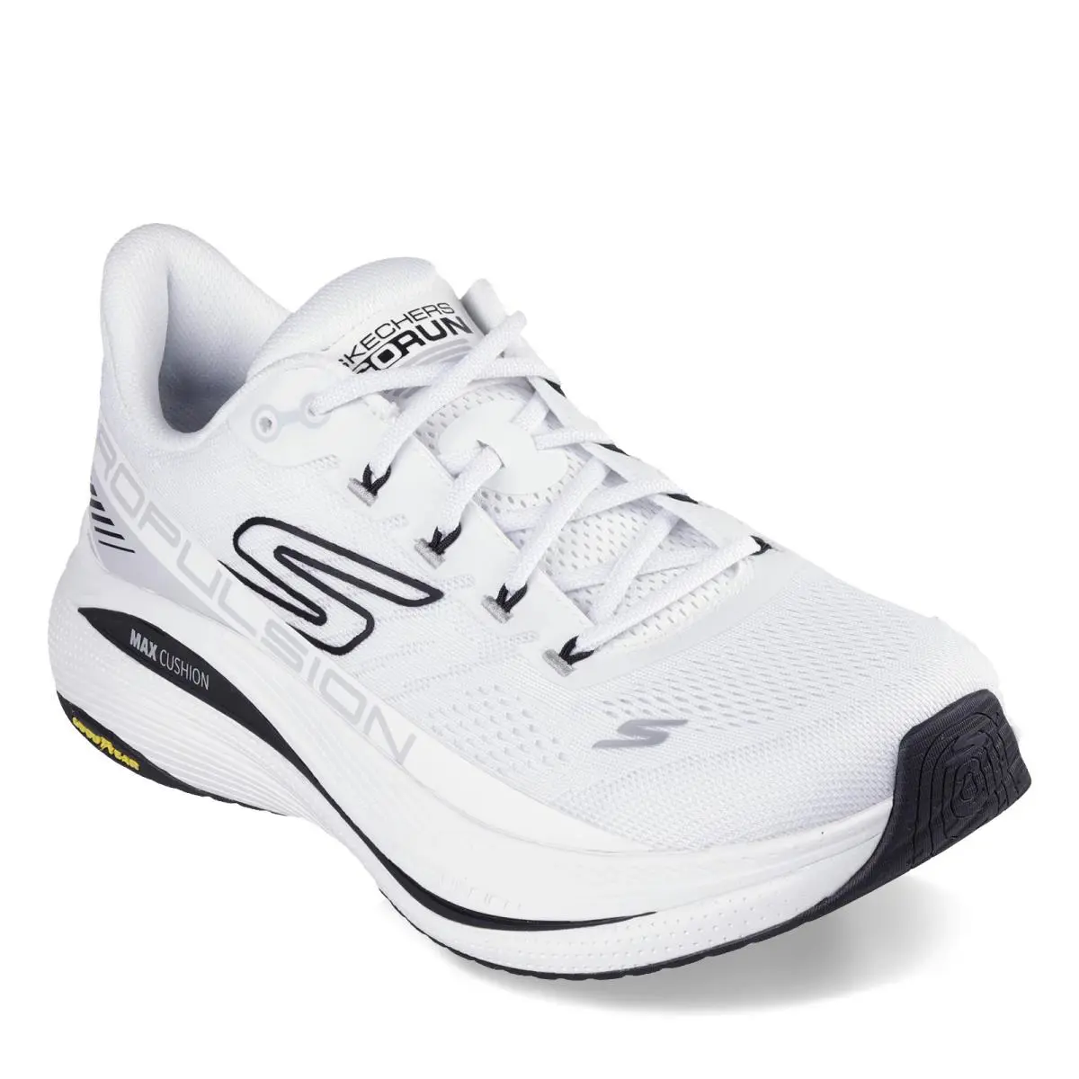 Men`s Skechers Max Cushioning Propulsion Running Shoe 220509-WBK White Fabric-a - White