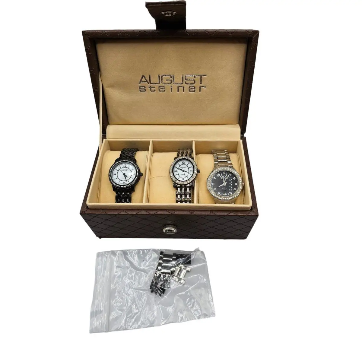 Women`s Dazzling Diamond Swiss Quartz 3 Watch Set by August Steiner