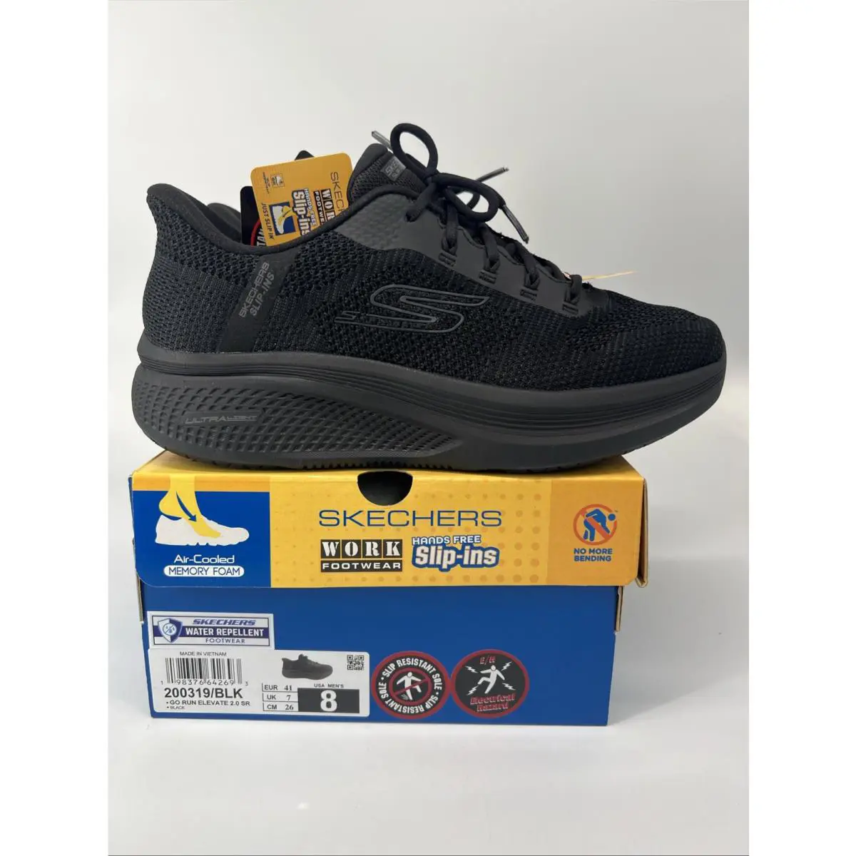 Skechers Slip Ins Mens-work Water Repellent Blk Size 8 Usa Men’s Eur 42