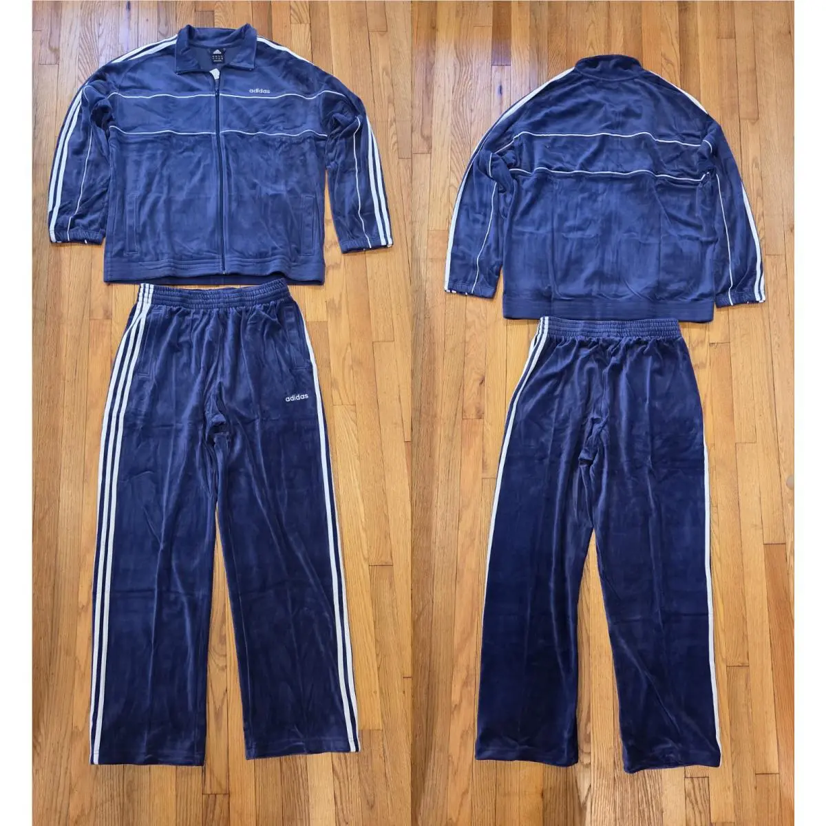 Vintage Men Adidas Navy White Velour Sweatsuit Tracksuit Velvelt Sz M L XL