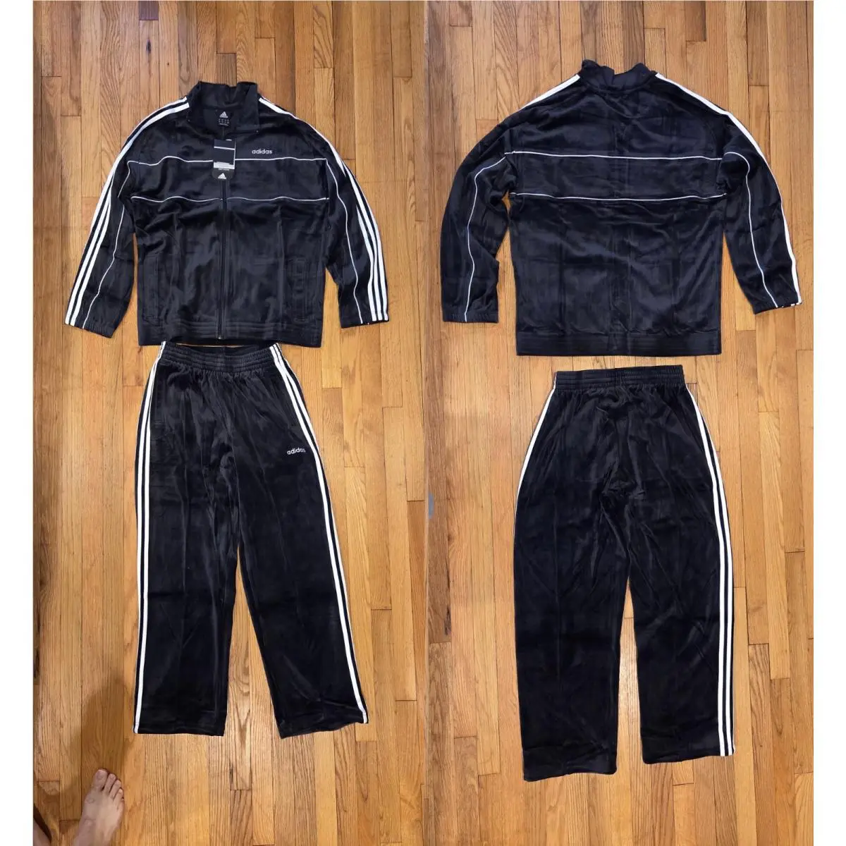 Vintage Men Adidas Black White Velour Sweatsuit Tracksuit Velvelt S M L