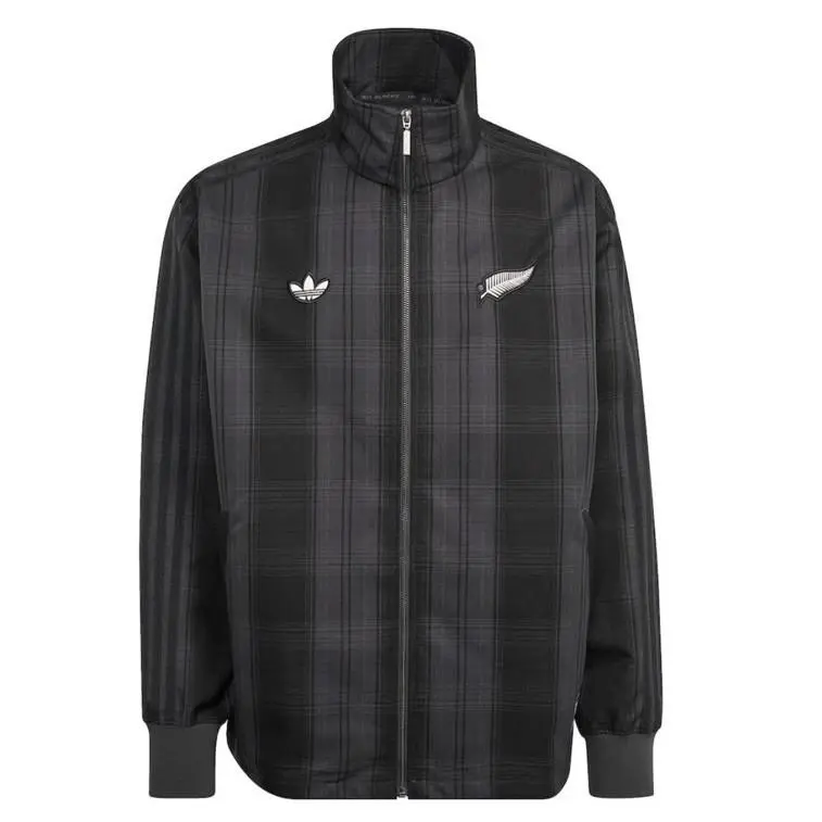 Adidas Originals All Black Plaid Woven Firebird Zip Up Jacket KG4633 Men Sz XL