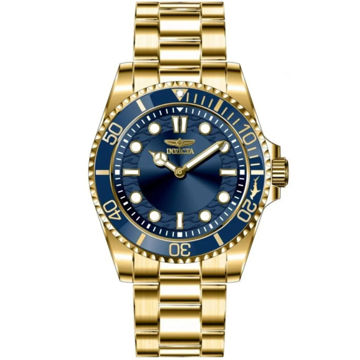 Invicta Men`s Watch Pro Diver Quartz Blue Dial Yellow Gold Steel Bracelet 49699