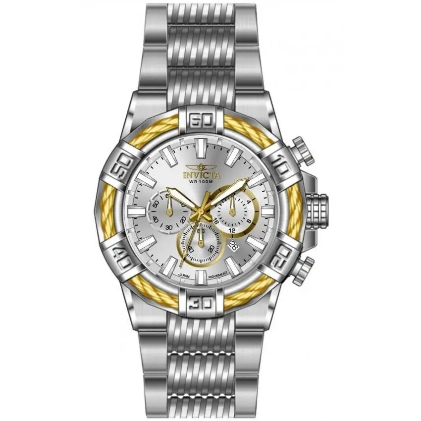 Invicta Bolt Chronograph Gmt Quartz Silver Dial Men`s Watch 49901
