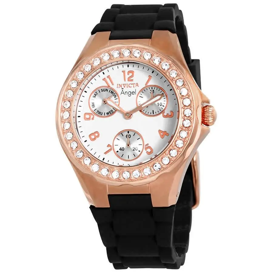 Invicta Angel Multi-function White Dial Black Leather Ladies Watch 1645