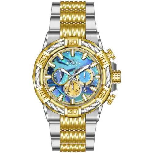 Invicta Men`s 51mm Bolt Quartz Chronograph Gold/silver Tone Abalone Dial Watch - Dial: Silver, Abalone, Band: Gold, Silver, Bezel: Gold, Silver