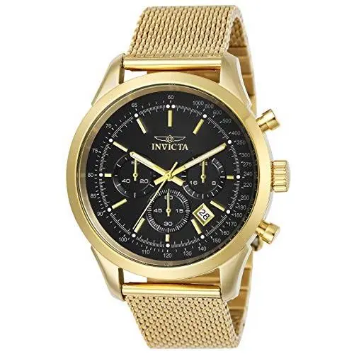 Invicta Men`s Watch Speedway Black Dial Yellow Gold Steel Mesh Bracelet 25223