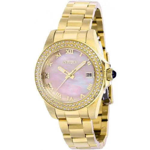 Invicta Angel Date Quartz Crystal Pink Dial Ladies Watch 41551