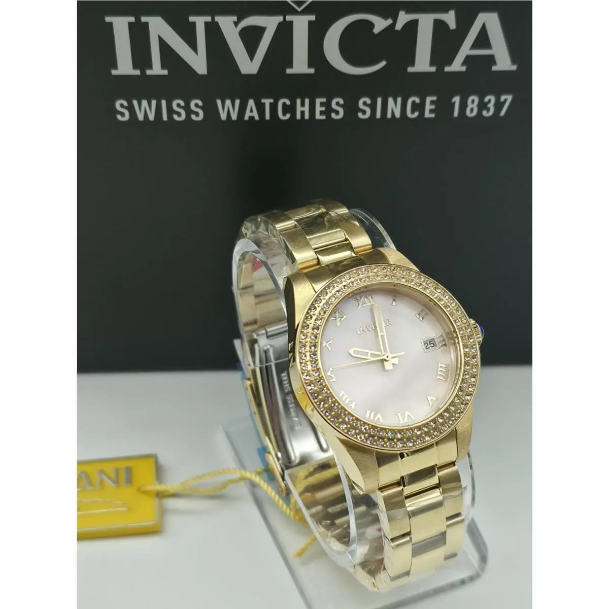 Angel Date Quartz Crystal Pink Dial Ladies Watch 41551 by Invicta