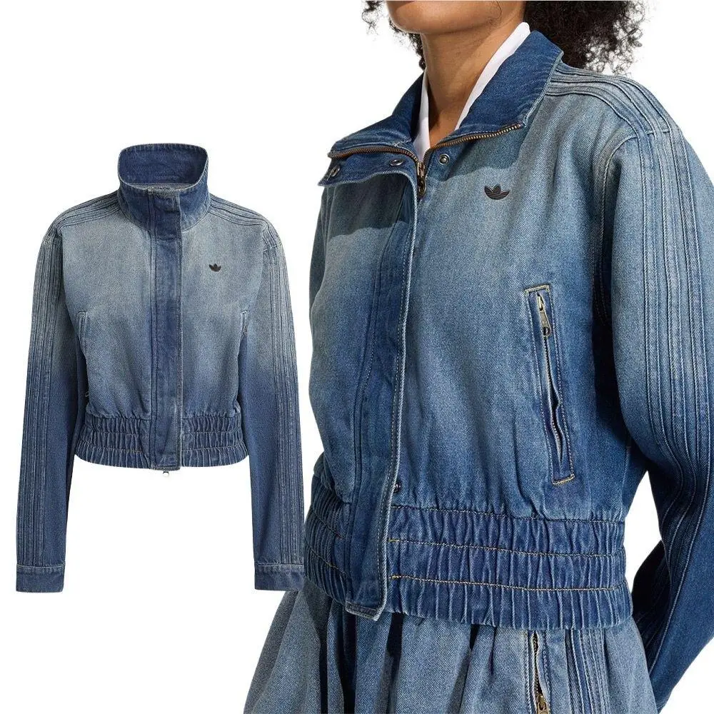 Adidas Denim Originals Retro High Collar Classic Track Top Jacket Usa Women XL