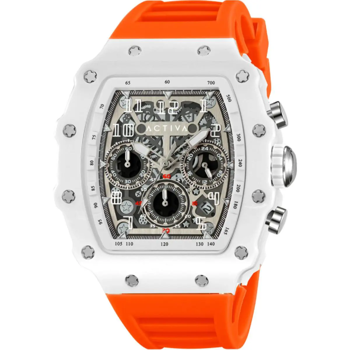 Activa X Invicta 44.3mm w/ Skeleton Dial PC Case White Orange Watch ACW2305-015