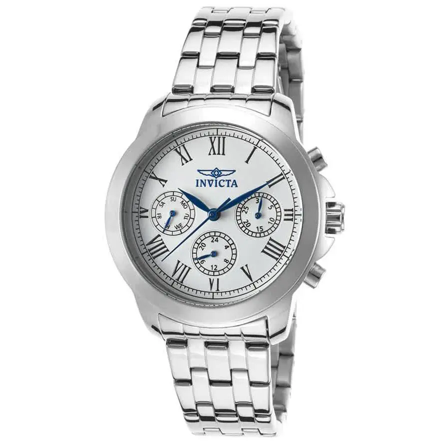 Invicta Specialty Chronograph Silver Dial Ladies Watch 21653 - Dial: Silver, Band: Silver-tone, Bezel: Silver-tone