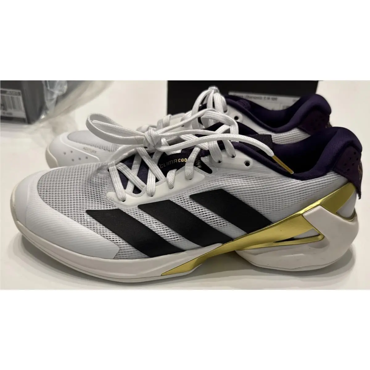 Adidas shoes - Adidas adizero Ubersonic 5 M NM - JQ3778 - White, Black, Purple, & Gold 9