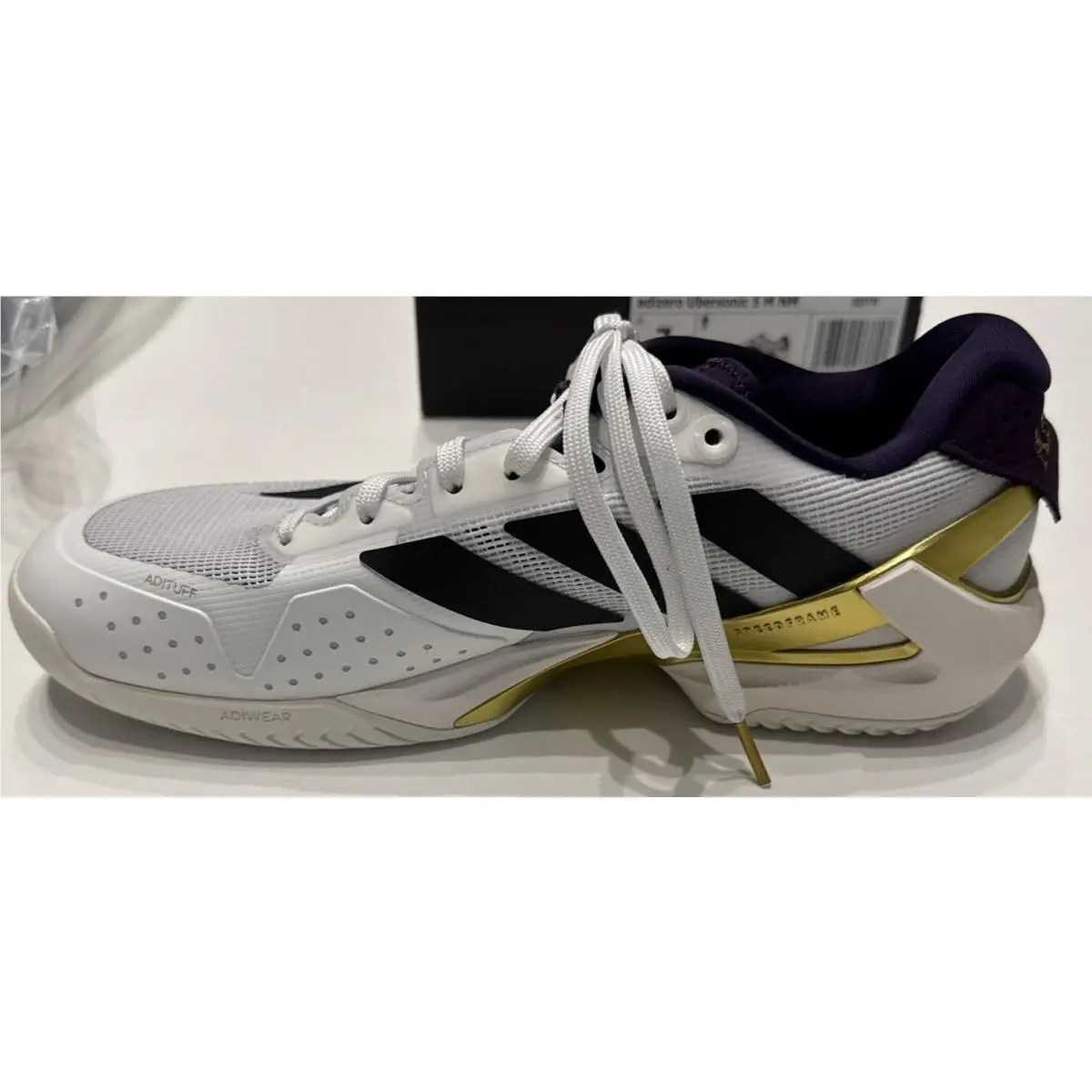 Adidas shoes - Adidas adizero Ubersonic 5 M NM - JQ3778 - White, Black, Purple, & Gold 11