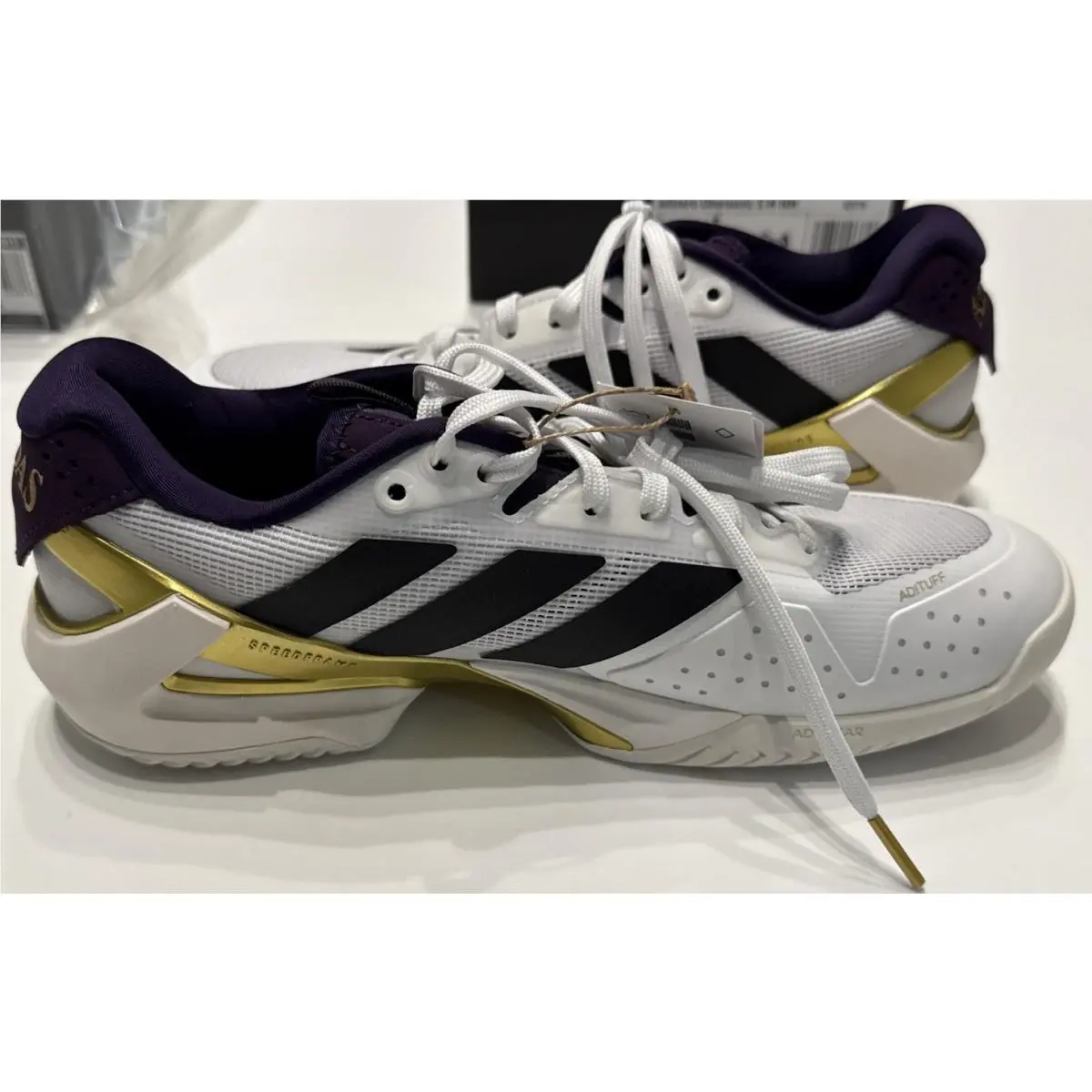 Adidas shoes - Adidas adizero Ubersonic 5 M NM - JQ3778 - White, Black, Purple, & Gold 12