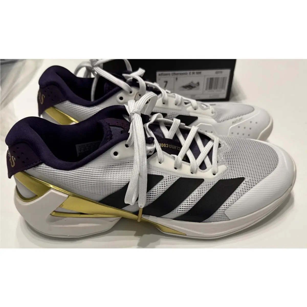 Adidas shoes - Adidas adizero Ubersonic 5 M NM - JQ3778 - White, Black, Purple, & Gold 6