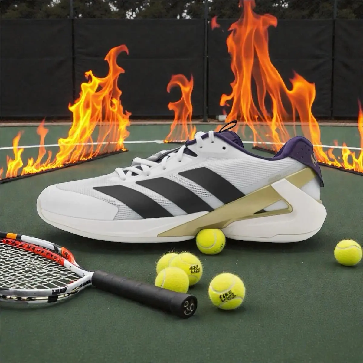 Adizero Ubersonic 5 Tennis Shoes White Black Plum JQ3778 Men`s Sz 8.5 by Adidas