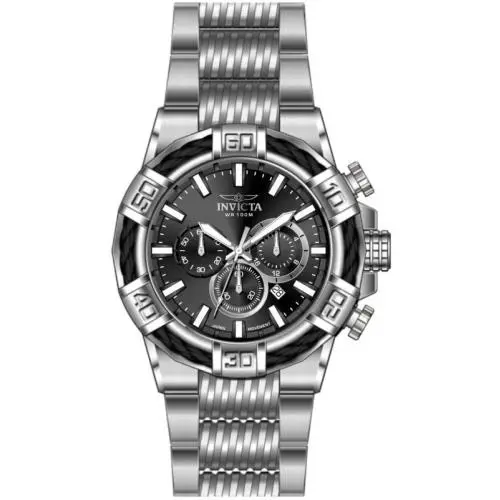 Invicta Men`s 51mm Bolt Quartz Chronograph Silver Tone Black Dial Bracelet Watch