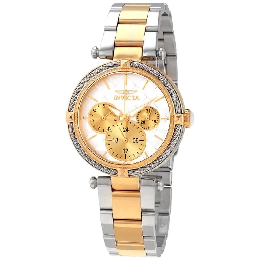 Invicta Bolt White Dial Ladies Watch 28960 - Dial: White, Band: Two-tone (Silver-tone and Gold-tone), Bezel: Gold-tone