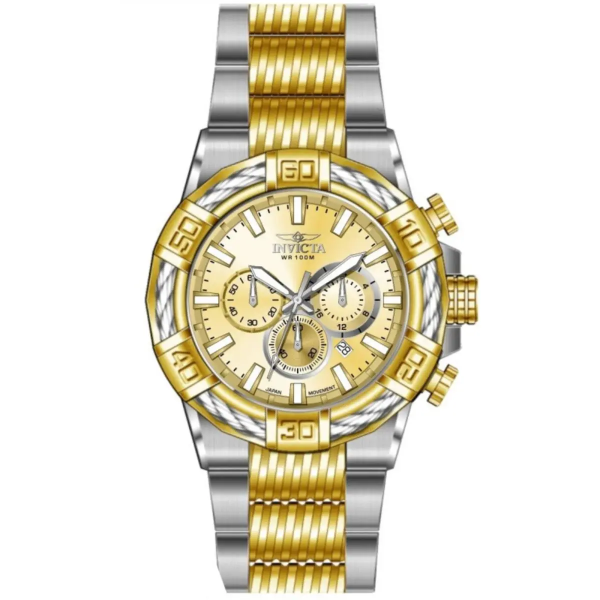 Invicta Men`s Watch Bolt Chronograph Gold Tone Dial Two Tone Bracelet 49902 - Dial: Gold, Band: Silver, Yellow