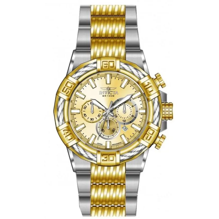 Invicta Bolt Chronograph Gmt Quartz Gold Dial Men`s Watch 49902