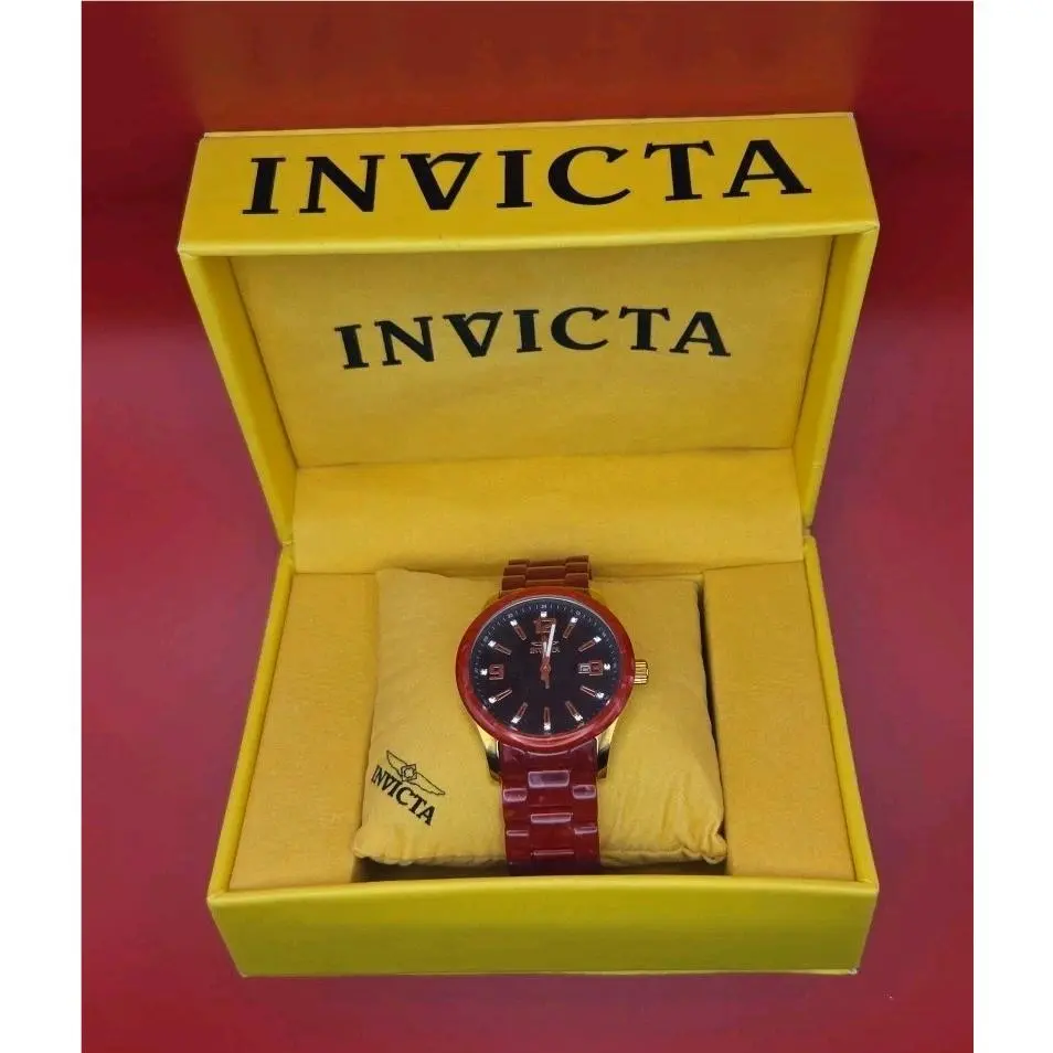 Invicta Angel Model 19408 Red Polyurethane Stainless Japan Quartz Watch Box